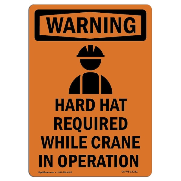 OSHA WARNING Sign, Hard Hat Required W/ Symbol, 14in X 10in Aluminum, 10" W, 14" H, Portrait